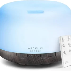 ASAKUKI-500ml-Premium-Essential-Oil-Diffuser-with-Remote-Control-5-in-1-Ultrasonic-Aromatherapy-Fragrant-Oil-Humidifier-Vaporizer-Timer-and-Auto-Off-Switch-Brown
